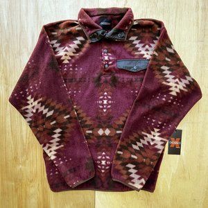 COMO X Men’s Fleece Maroon Aztec Pattern Long Sleeve Pullover Sweatshirt S NWT